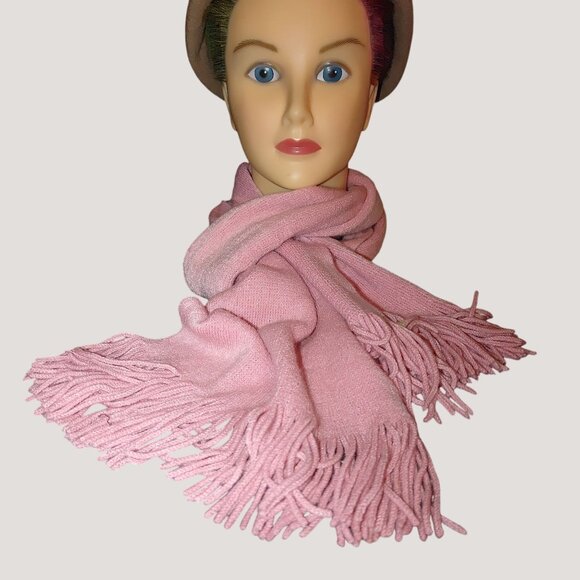 Scarf Echo Designer Soft Light Pink Fringed Winter Acrylic Womens Japan 60 by 9 - Picture 3 of 6